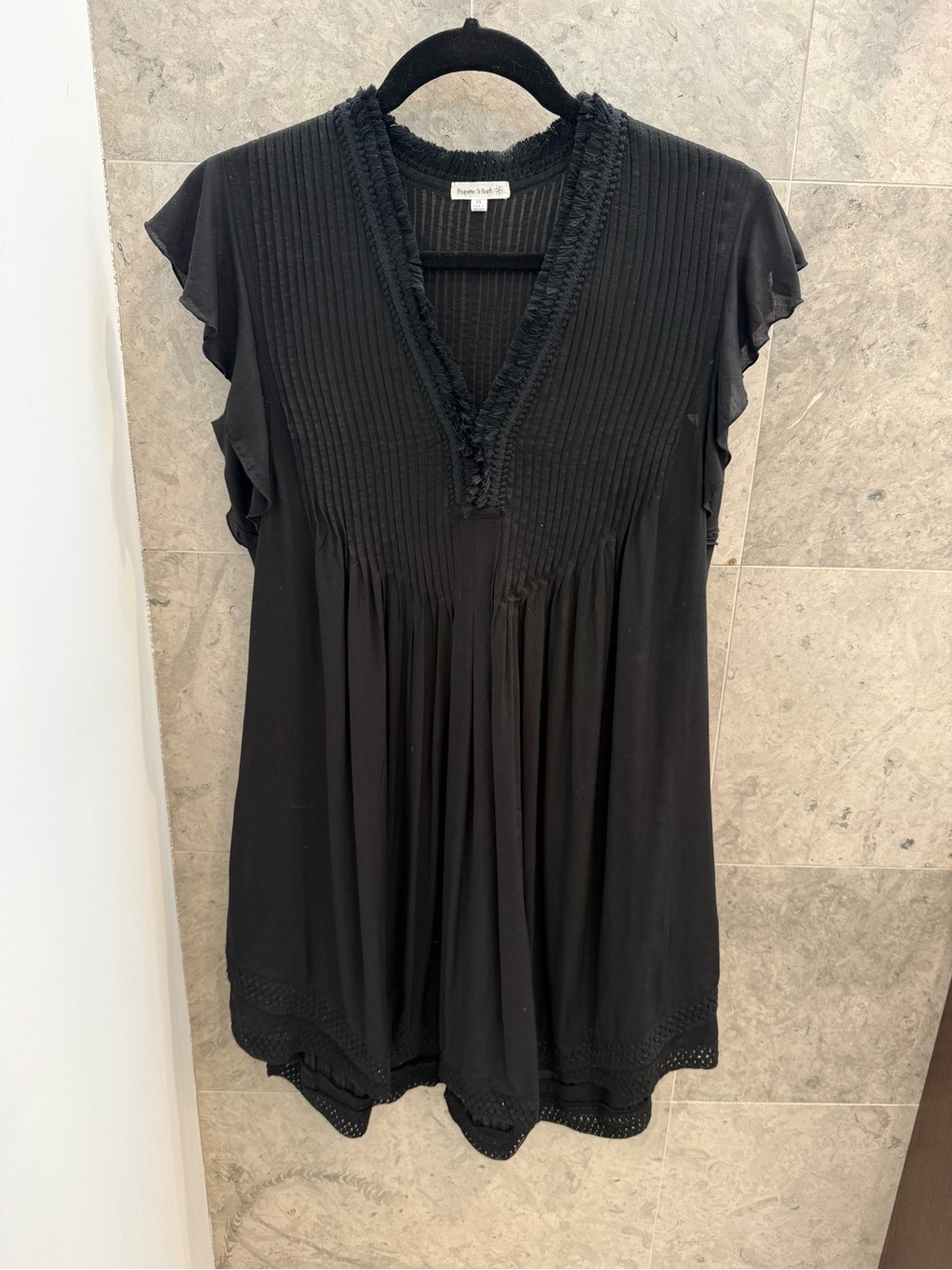 Poupette St. Barth Black V-Neck Pleated Tunic